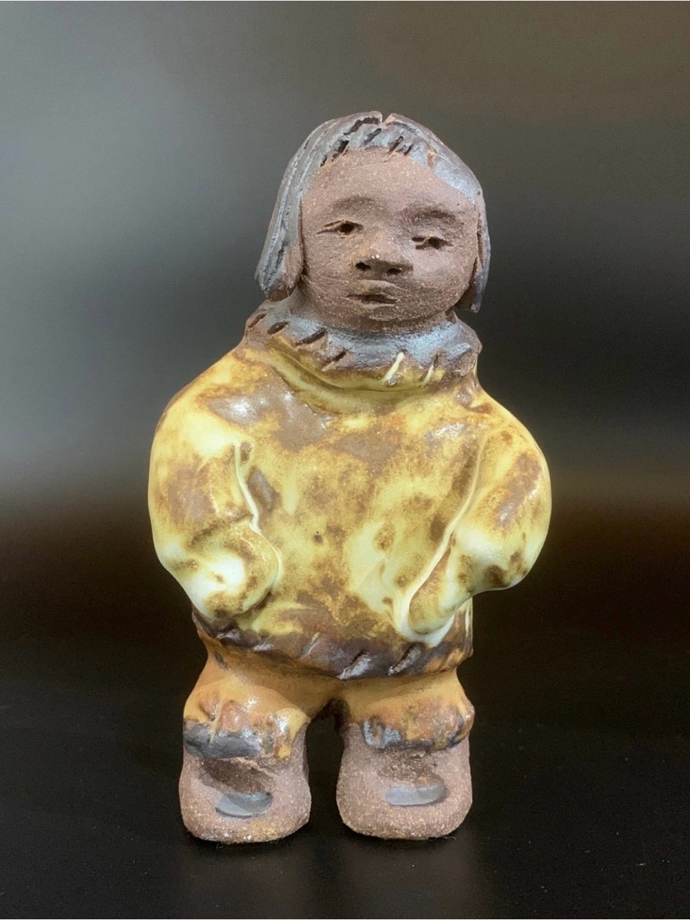 Guy de Pelteau Inuit Eskimo Primitive Folk Art Carved Terracotta Figurine 1980’s